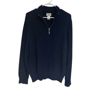 LL Bean Men's 1/4 zip Knit Sweater Jacket Cotton & Cashmere Navy Blue Size M Reg